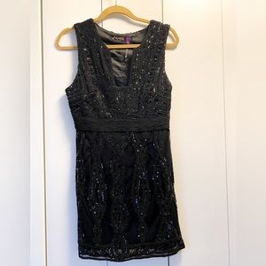 Free People Black Sequined Cocktail Dress with Keyhole Back
